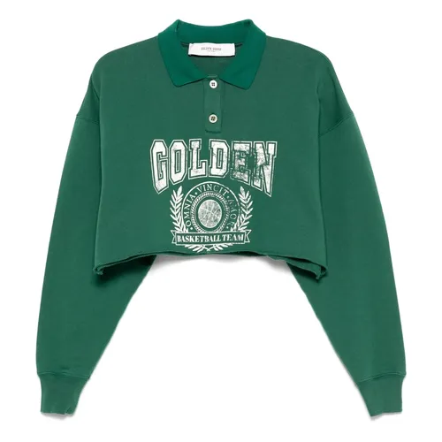 Green Cropped Polo Sweatshirt White Print - Golden Goose - Modalova