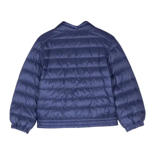 Blue Down Coat with Logo Application - Moncler - Modalova