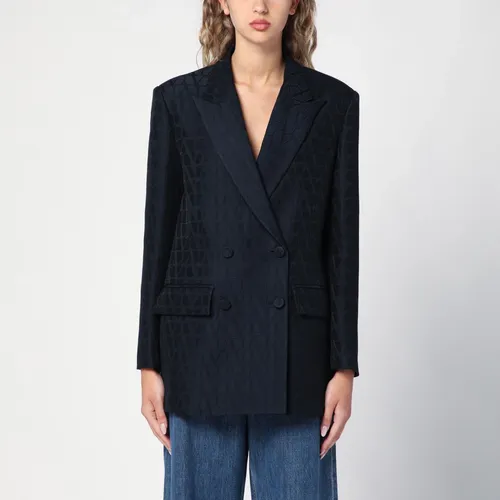 Blue Wool Silk Jacket - Valentino - Modalova