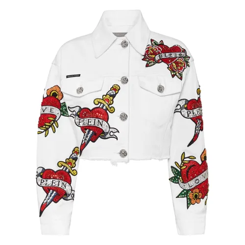 Cropped Denim Jacke Love Crystals - Philipp Plein - Modalova