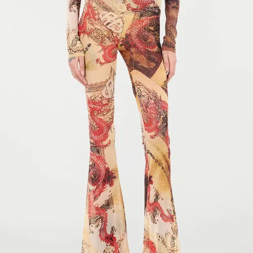 Dragon Print Bootcut Pants - Roberto Cavalli - Modalova