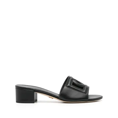 Black Leather Slip-On Block Heel Shoes - Dolce & Gabbana - Modalova