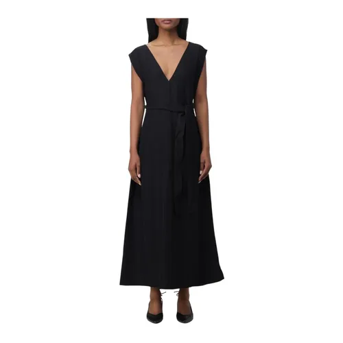 Elegant Black V-Neck A-Line Dress - Fabiana Filippi - Modalova