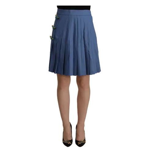 Elegant Pleated A-Line Mini Skirt with Bird Appliques - Dolce & Gabbana - Modalova