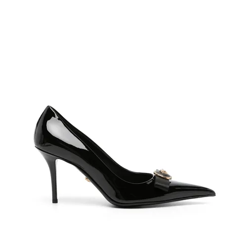 Black Leather High Heel Shoe - Versace - Modalova
