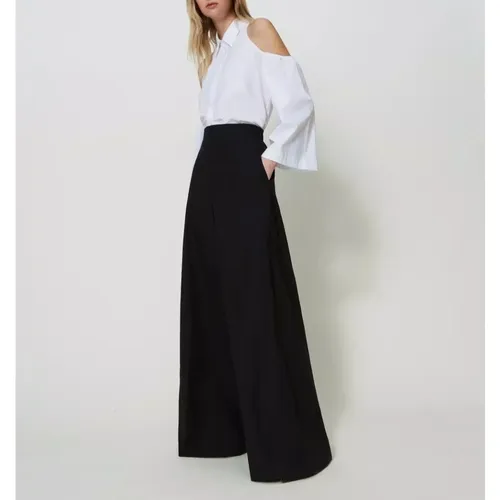 Wide Leg Popeline Stretch Pants - Twinset - Modalova