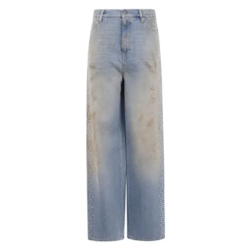 Clear Blue Distressed Jeans with Silver Embellishments - Golden Goose - Modalova