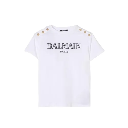 Kids Logo Embroidered Crewneck T-Shirt - Balmain - Modalova