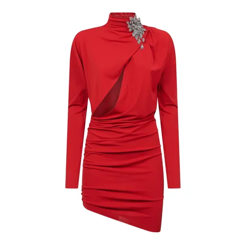 Rotes Besticktes Kleid mit Hohem Kragen - Amen - Modalova