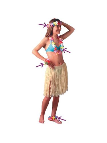 Kit Hawaiano: Pulsera, Tobillera, Collar y Corona de flores multicolor UNIQUE - Eurocarnavales - Modalova