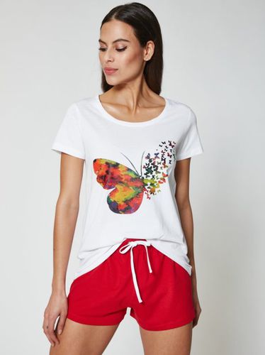 Pijama 2 piezas: camiseta mariposa + short rojo S - Venca - Modalova