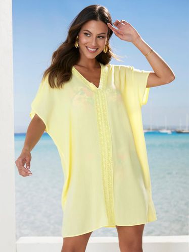 Vestido túnica con banda de guipur amarillo XL - Venca - Modalova