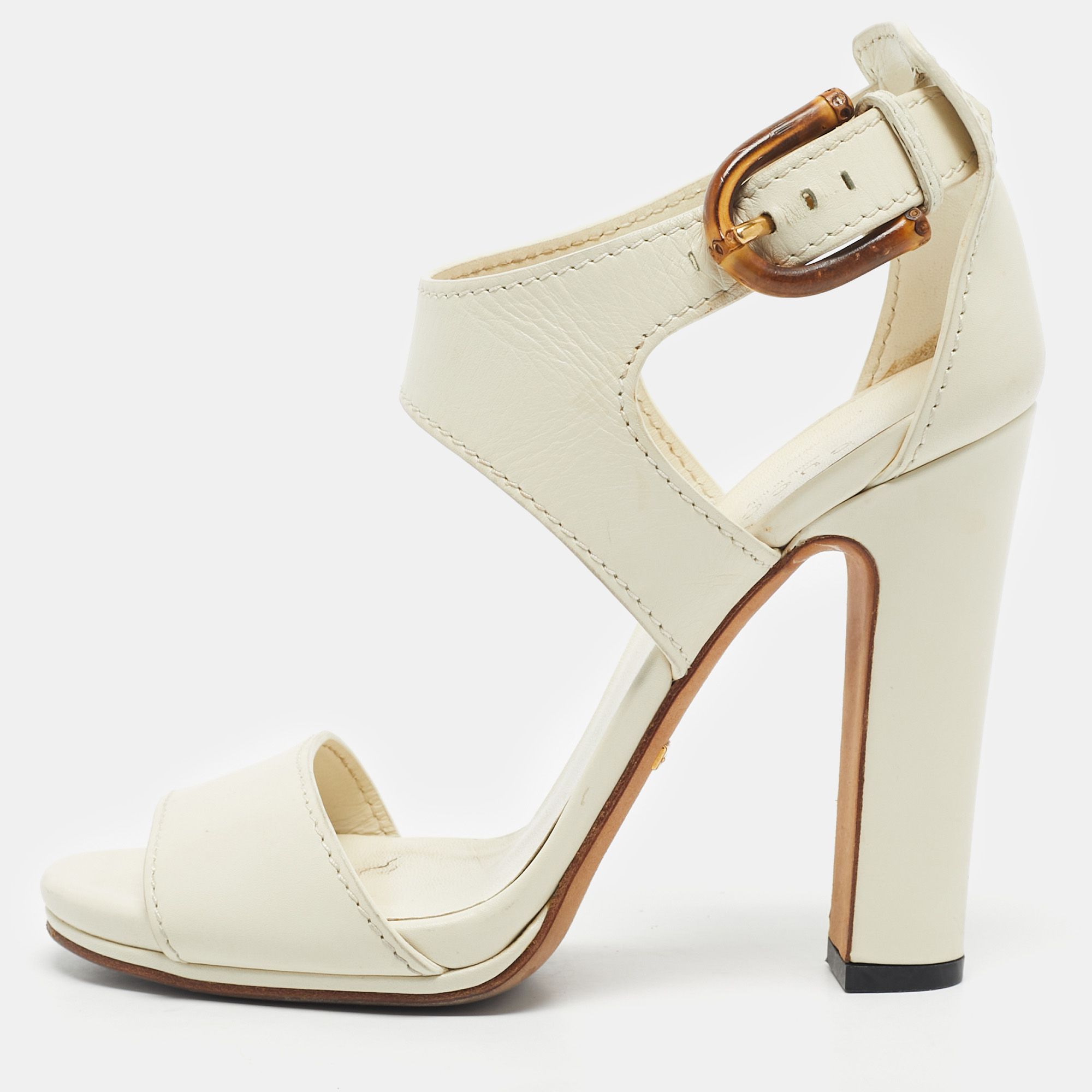Leather Lifford Bamboo Buckle Block Heel Sandals Size 37.5 - Gucci - Modalova