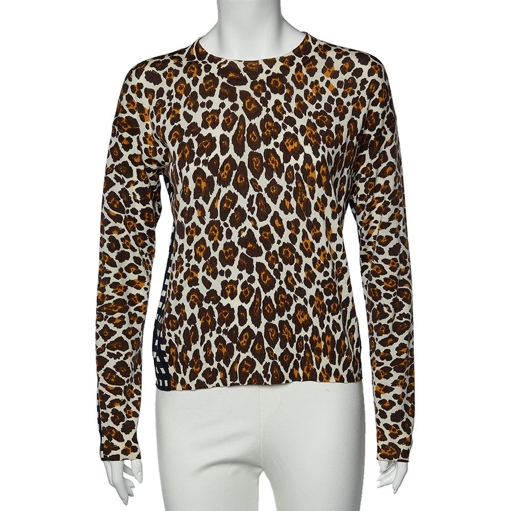Leopard And Check Print Wool Long Sleeve Sweater M - Stella McCartney - Modalova
