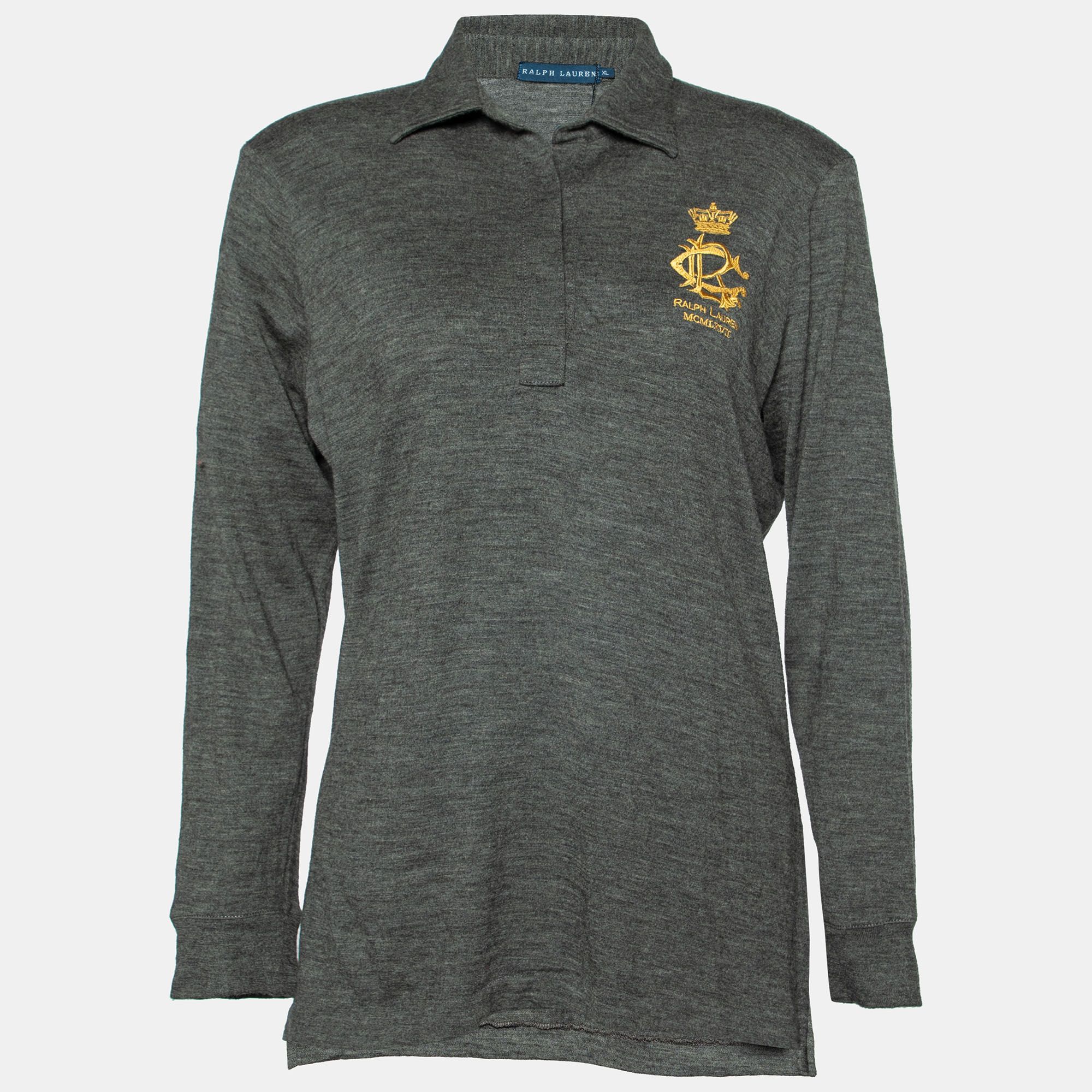 Dark Wool & Cashmere Long Sleeve Polo T-Shirt XL - Ralph Lauren - Modalova