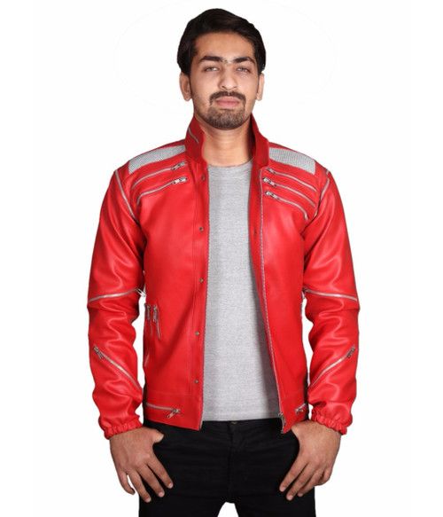 Michael Jackson Beat It Leather Jacket Red - Feather skin - Modalova