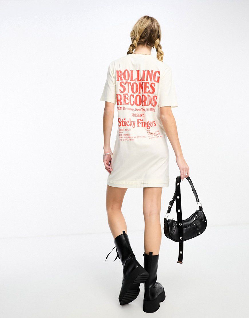 Vestito T-shirt écru con stampa "Rolling Stones" su licenza - Collusion - Modalova