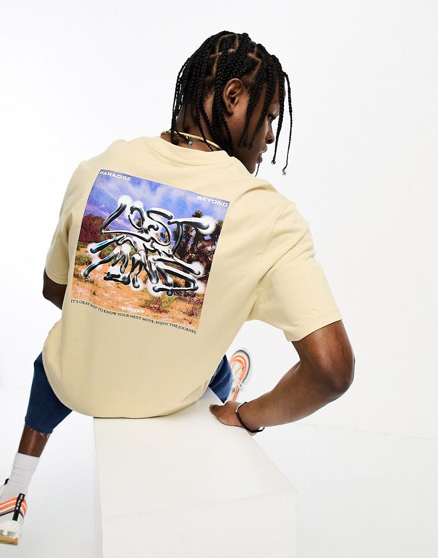 T-shirt a maniche corte beige con stampa "Lost Mind" sul petto e sul retro - Coney Island Picnic - Modalova