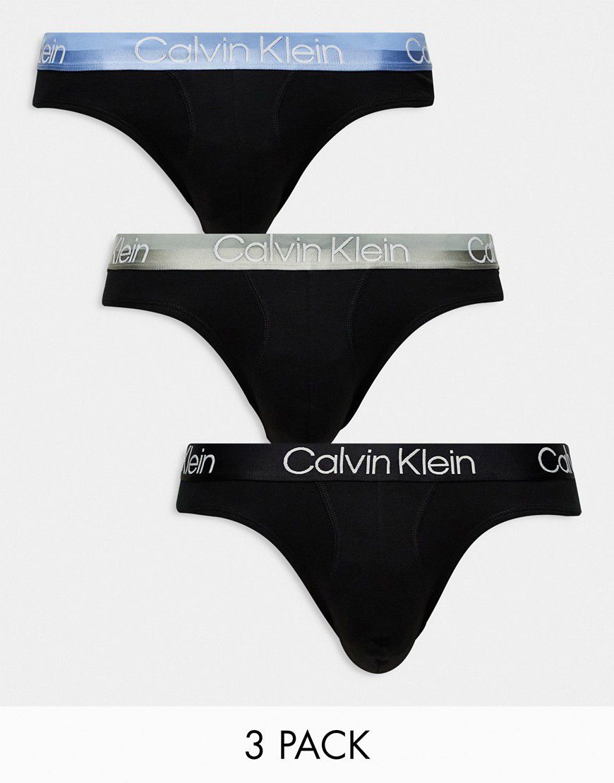 Modern Cotton Stretch - Confezione da 3 slip neri con elastico colorato - Calvin Klein - Modalova