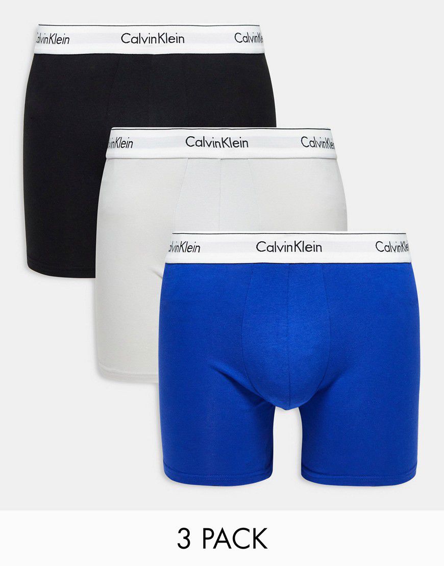 Confezione da 3 paia di boxer neri, blu e grigi - Calvin Klein - Modalova