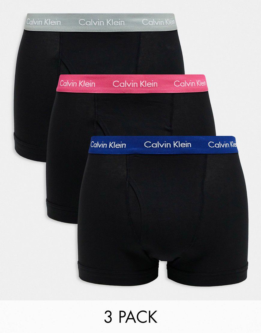 Cotton Stretch - Confezione da 3 boxer aderenti traspiranti neri con elastico colorato - Calvin Klein - Modalova