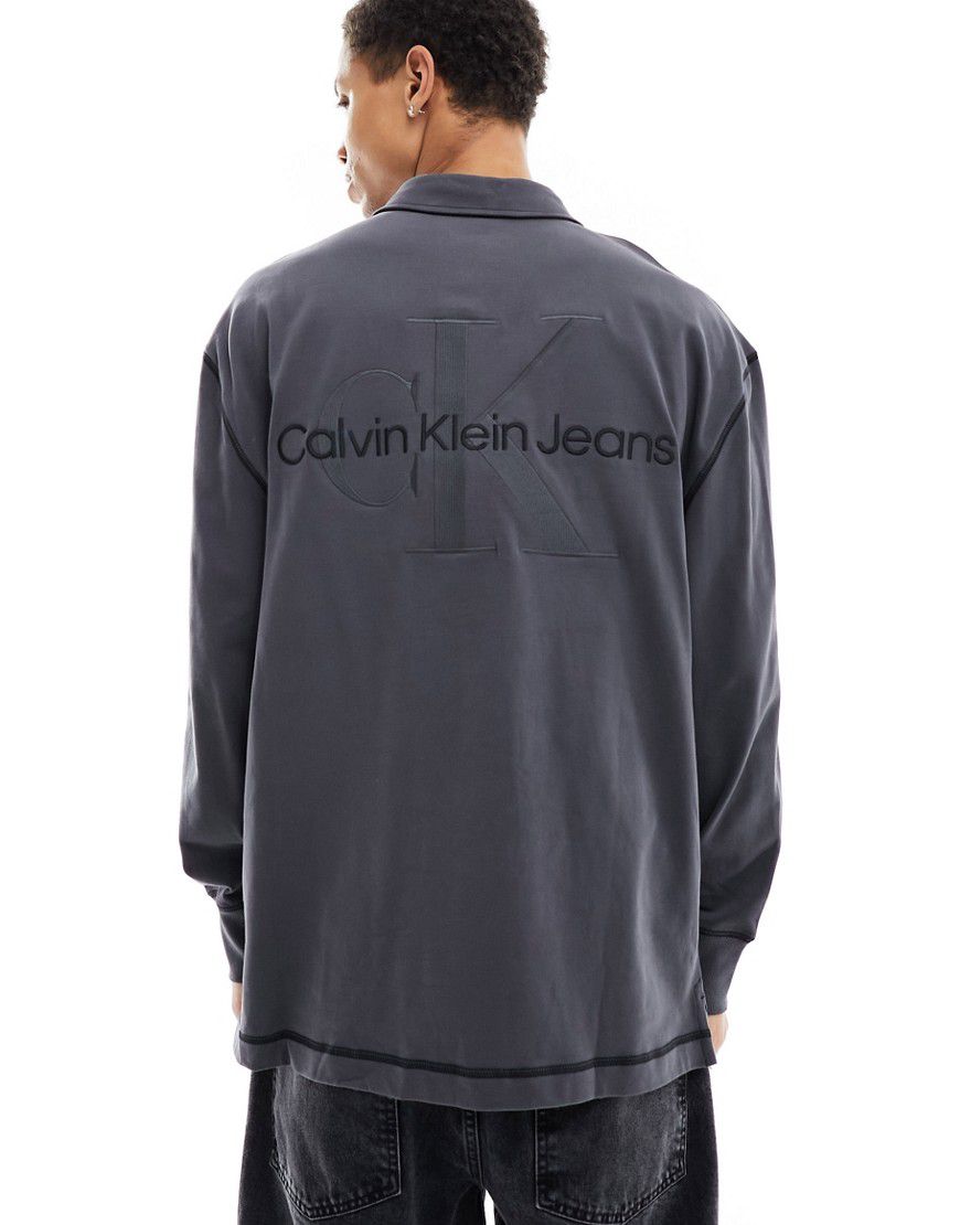 Polo stile rugby a maniche lunghe nera con monogramma del logo - Calvin Klein Jeans - Modalova