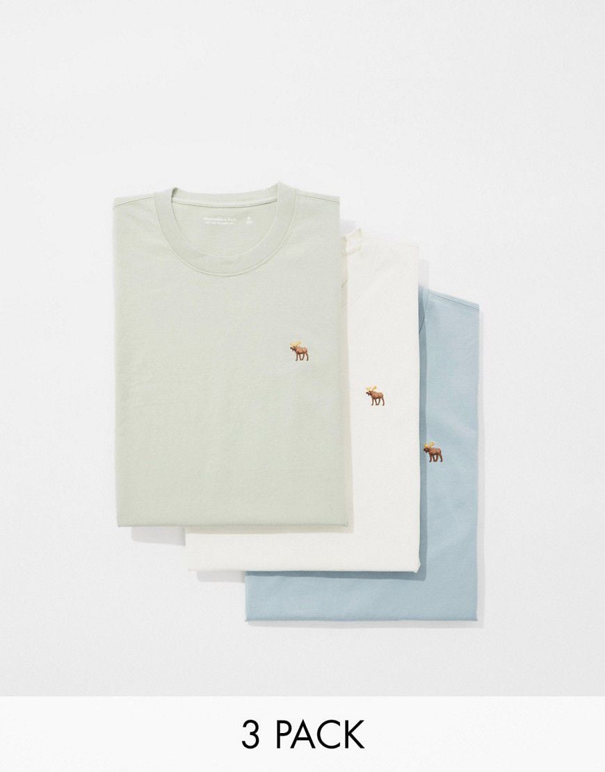Confezione da 3 T-shirt con logo beige, verde e blu - Abercrombie & Fitch - Modalova