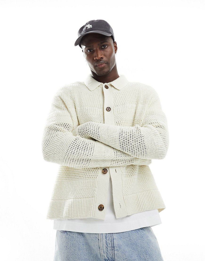 Camicia giacca color crema in maglia all'uncinetto - Abercrombie & Fitch - Modalova