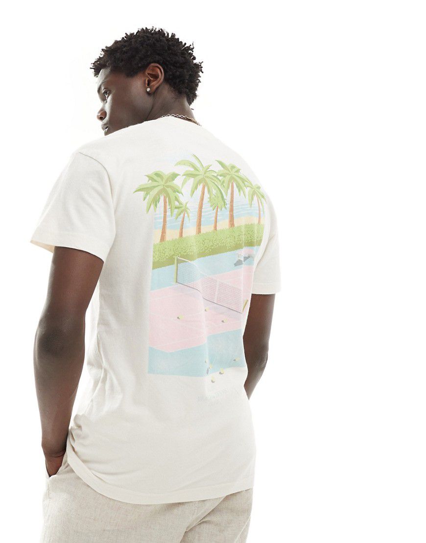 Malibu Beach - T-shirt color crema vestibilità comoda con stampa a tema tennis sul davanti e sulla schiena - Abercrombie & Fitch - Modalova