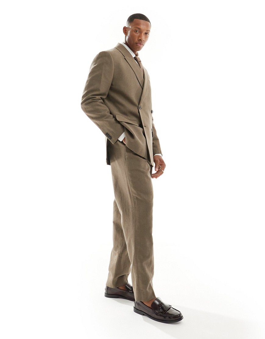 Pantaloni sartoriali ampi in misto lino color cuoio con pieghe in coordinato - Abercrombie & Fitch - Modalova