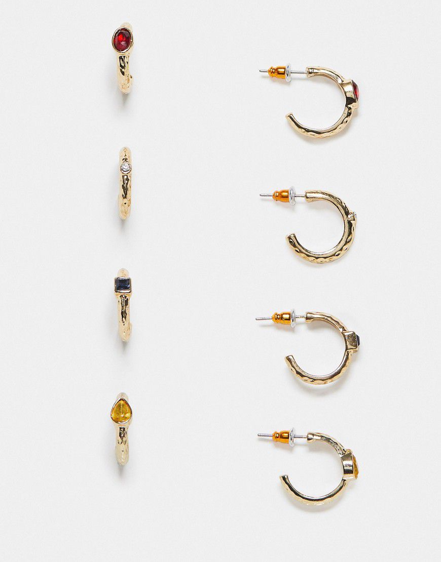 Confezione da 4 orecchini a cerchio piccoli dorati con pietre - Accessorize - Modalova