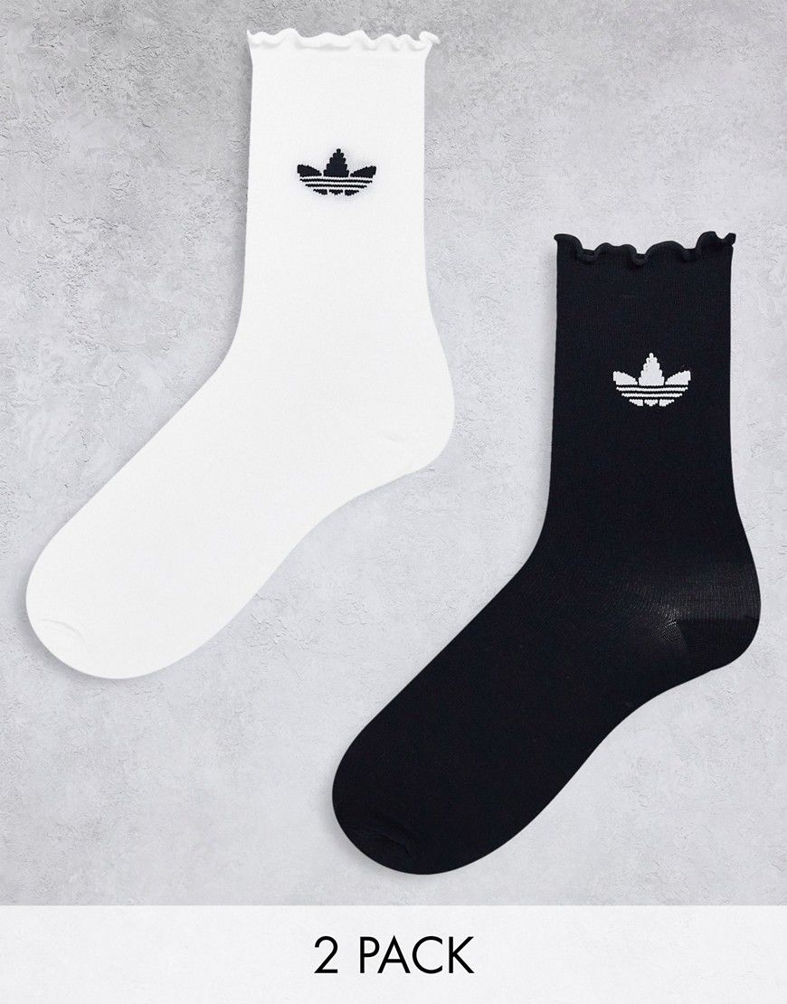 Confezione da 2 paia di calzini con trifoglio bianco e nero con volant - adidas Originals - Modalova