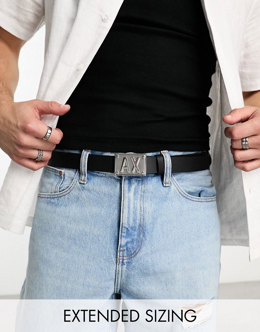 Cintura nera con fibbia a placca con logo - Armani Exchange - Modalova