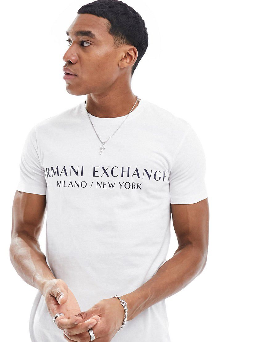 T-shirt lineare bianca con logo - Armani Exchange - Modalova