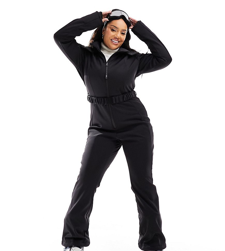 Curve - Ski - Tuta da sci impermeabile nera con cappuccio in pelliccia sintetica e cintura - ASOS - Modalova