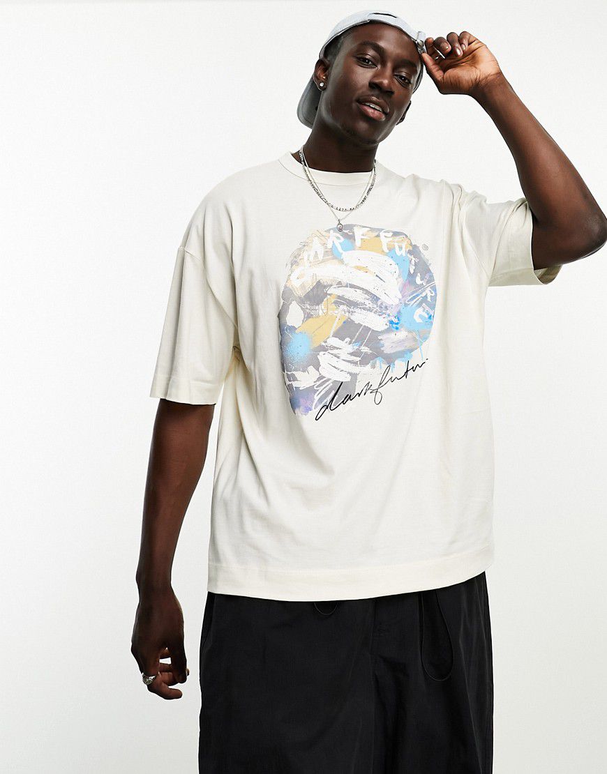 ASOS - Dark Future - T-shirt oversize color écru con stampa di teschio sul davanti - ASOS DESIGN - Modalova