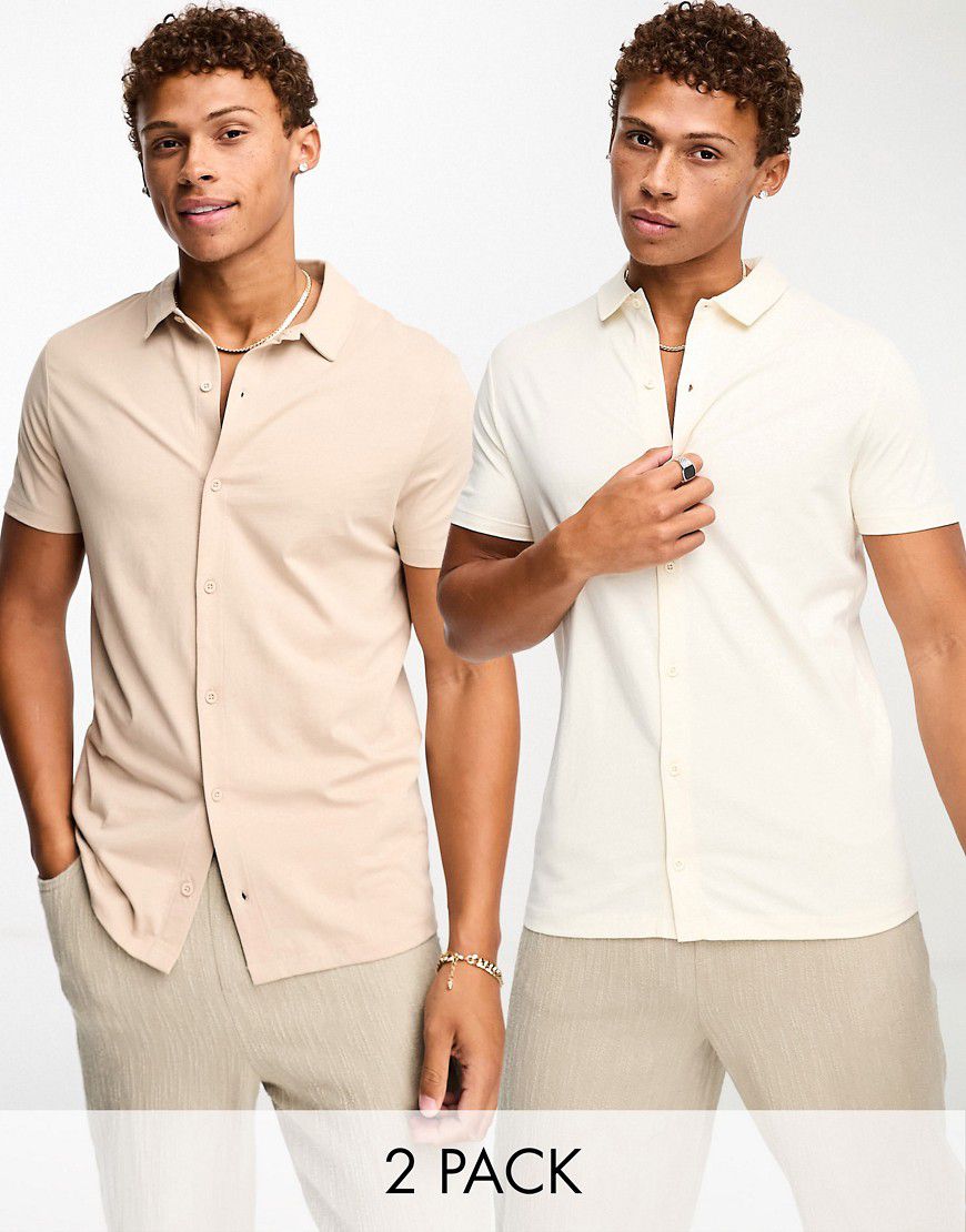 Confezione da 2 camicie in jersey écru e marrone - ASOS DESIGN - Modalova