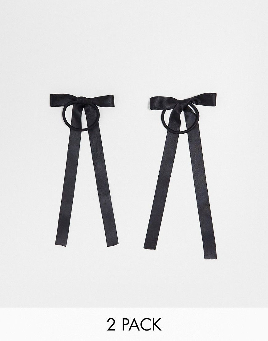 Confezione da 2 elastici per capelli con fiocco in raso neri - ASOS DESIGN - Modalova