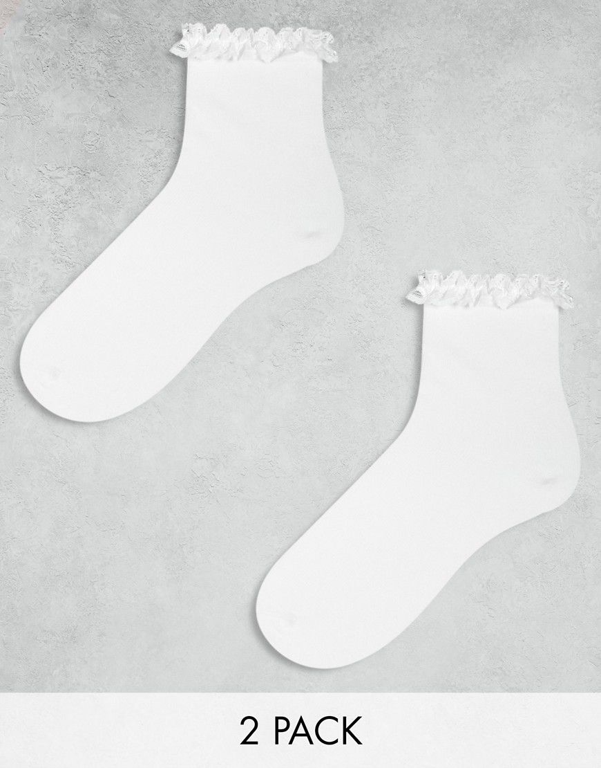 Confezione da 2 paia di calzini bianchi con volant sulla caviglia - ASOS DESIGN - Modalova