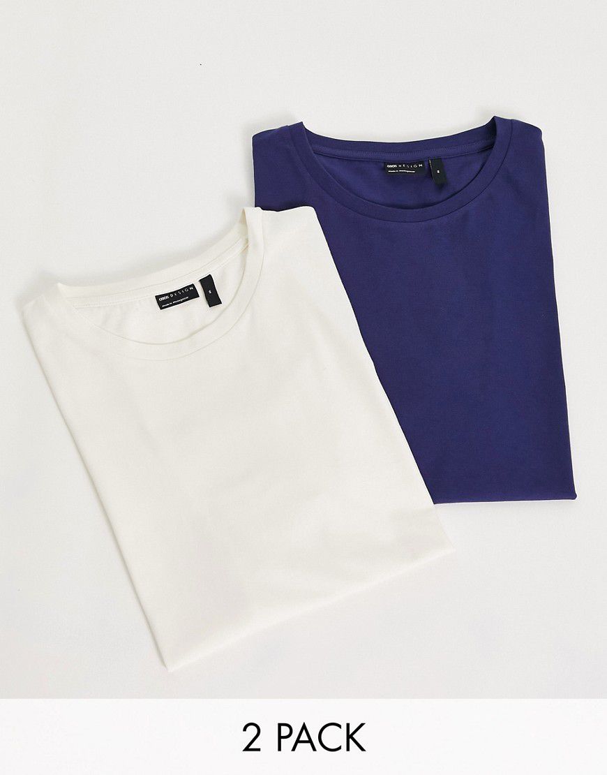 Confezione da 2 T-shirt girocollo blu navy e crema - ASOS DESIGN - Modalova