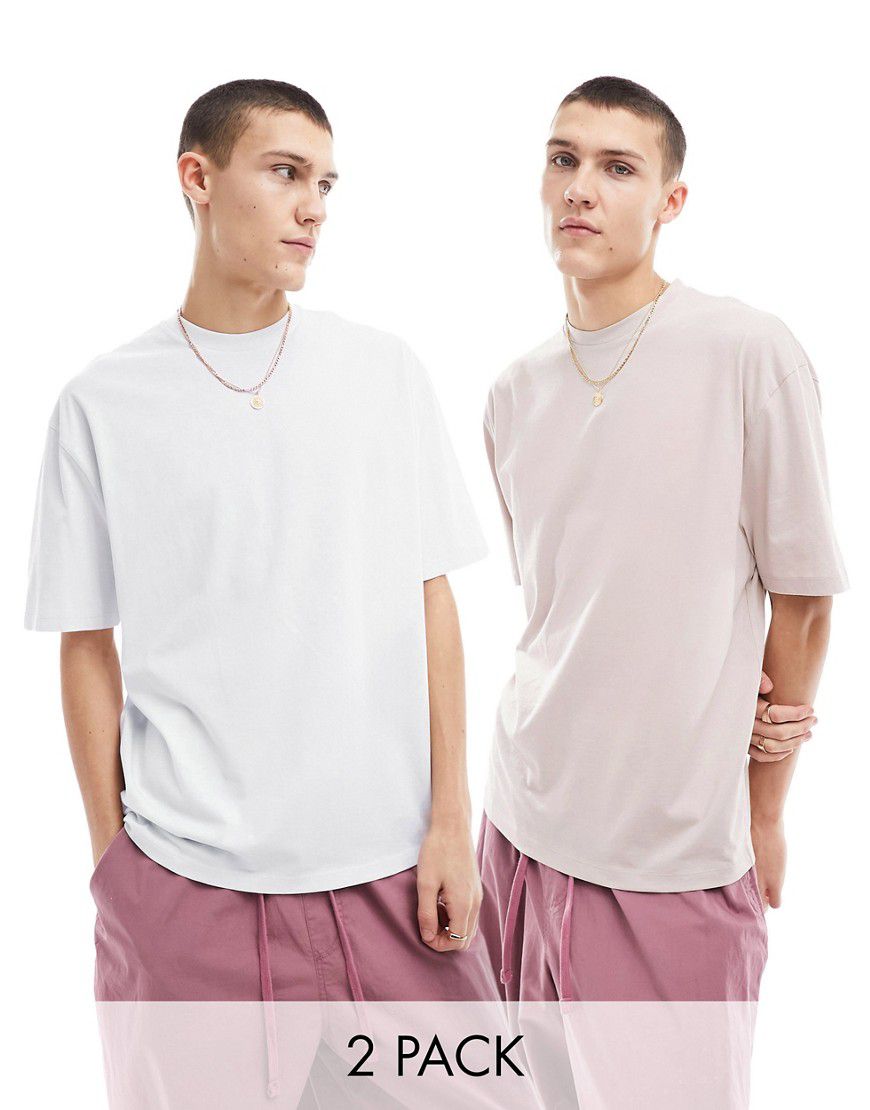 Confezione da 2 t-shirt oversize color rosa slavato e grigio - ASOS DESIGN - Modalova