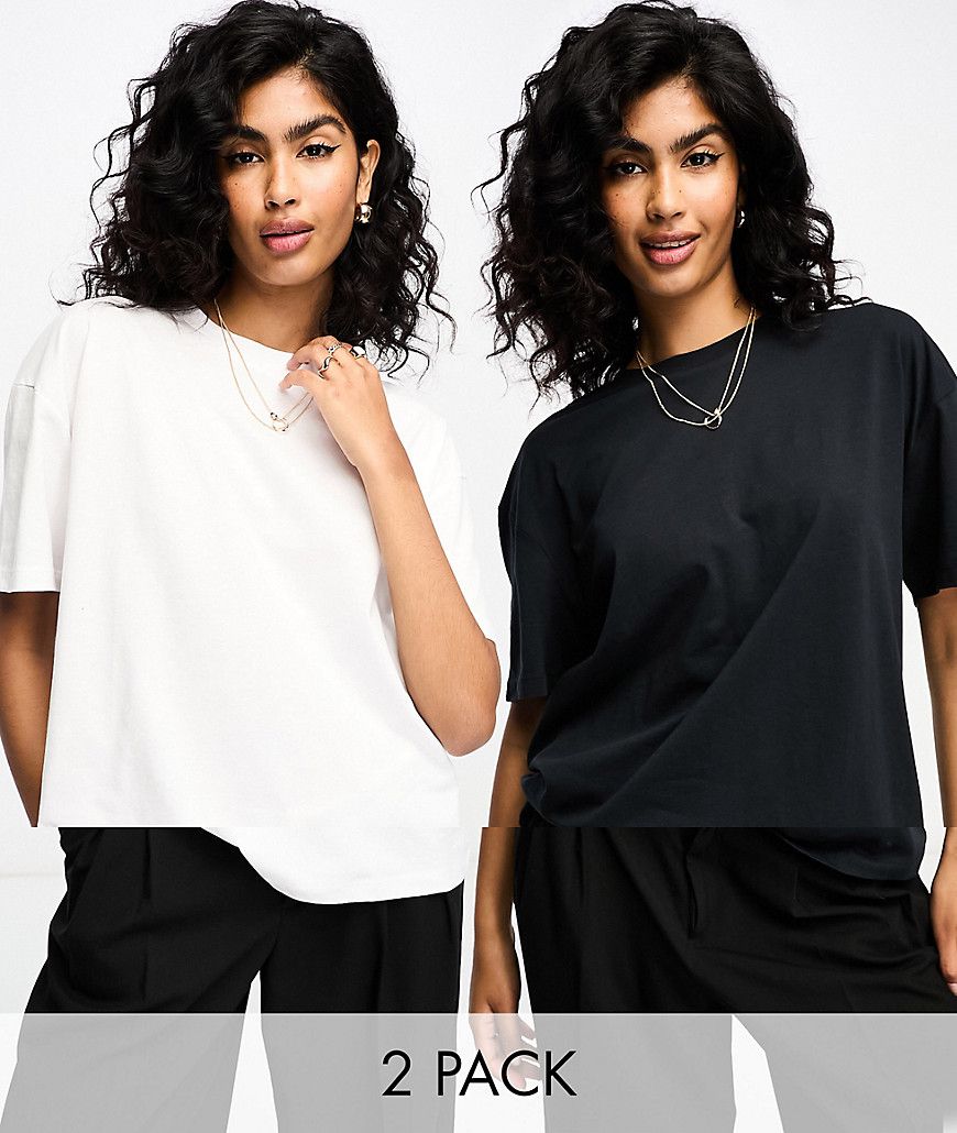 Confezione da 2 T-shirt oversize nera e bianca - ASOS DESIGN - Modalova