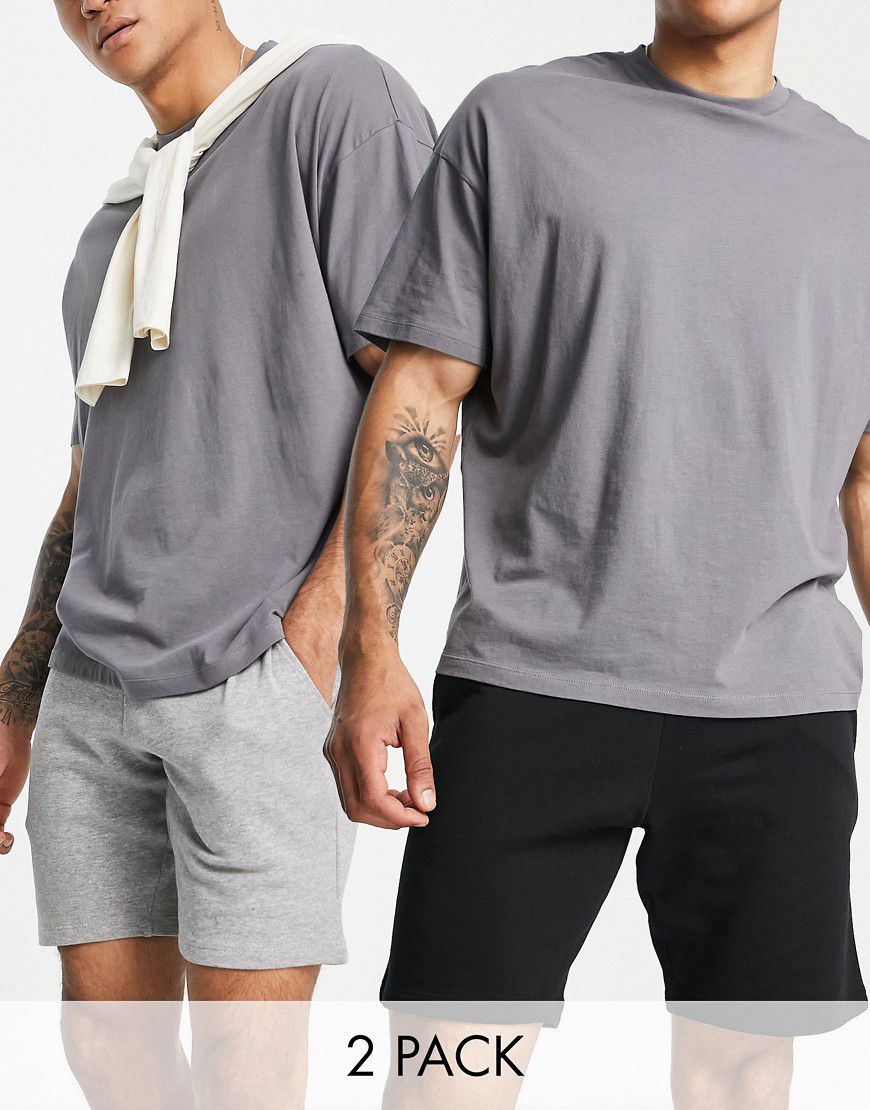 Confezione da 2e paia di pantaloncini slim in jersey nero/grigio mélange - ASOS DESIGN - Modalova
