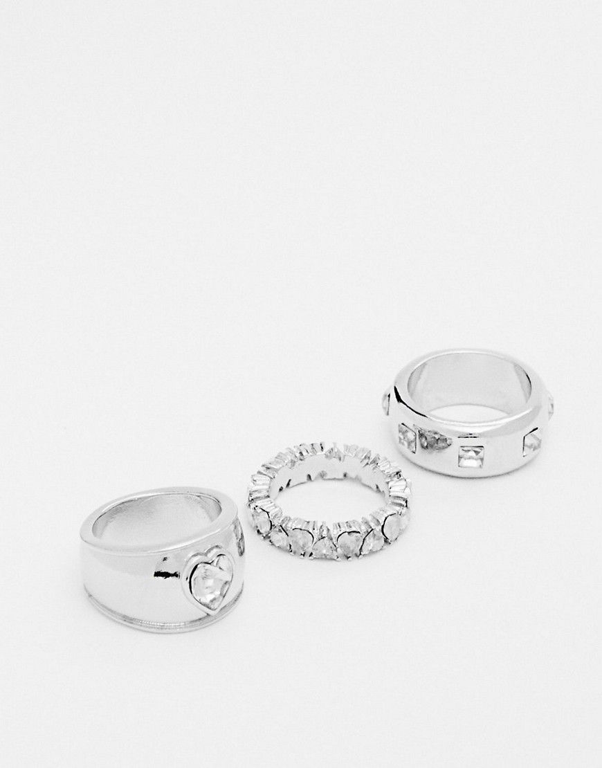 Confezione da 3 anelli a fascia con cristalli color - ASOS DESIGN - Modalova