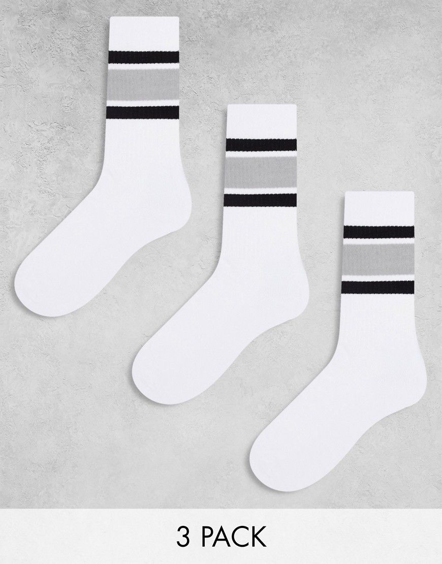 Confezione da 3 paia di calzini sportivi bianchi con righe grigie - ASOS DESIGN - Modalova