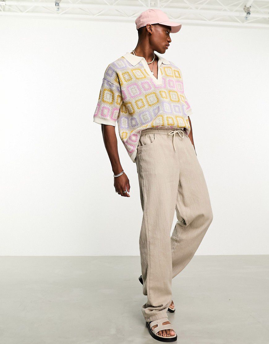 Camicia in maglia all'uncinetto con colletto con intaglio e motivo patchwork - ASOS DESIGN - Modalova