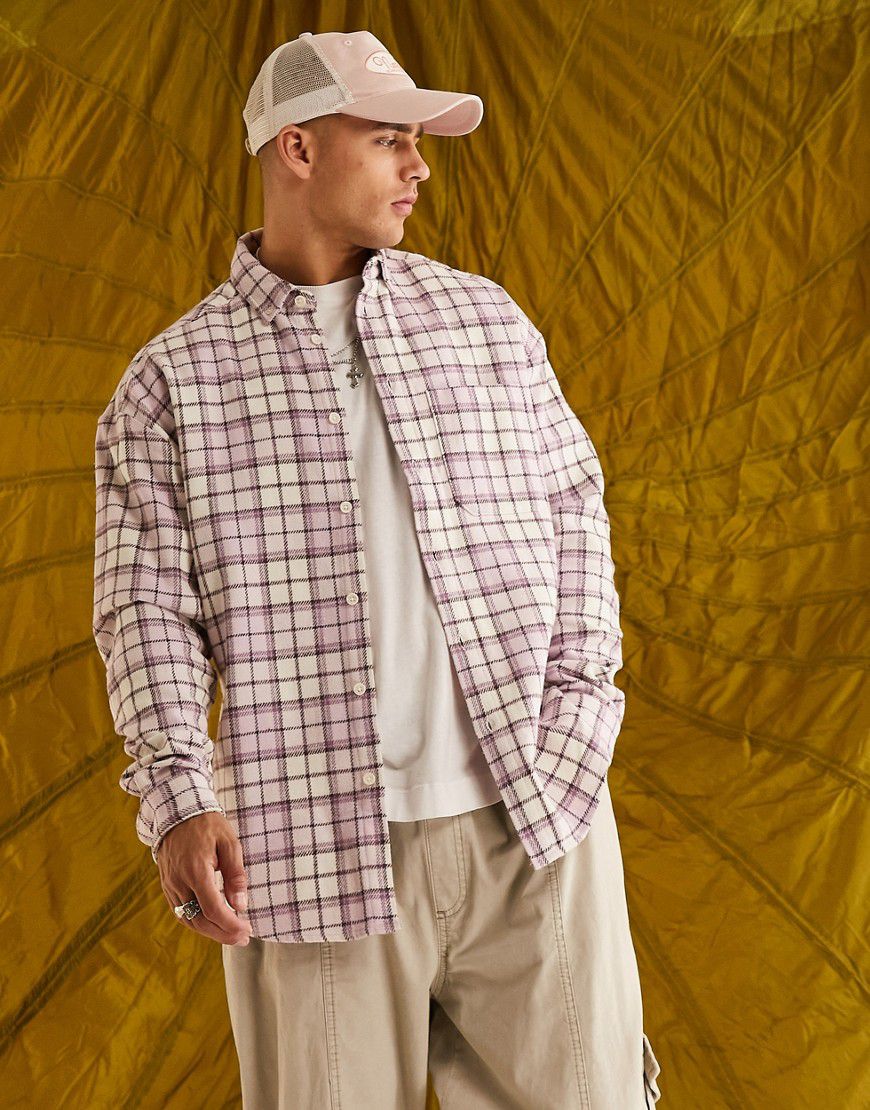 Camicia oversize di flanella spazzolata in stile anni '90 lilla e color crema a quadri - ASOS DESIGN - Modalova