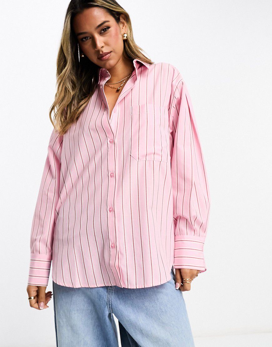 Camicia Oxford rosa e bordeaux a righe - ASOS DESIGN - Modalova