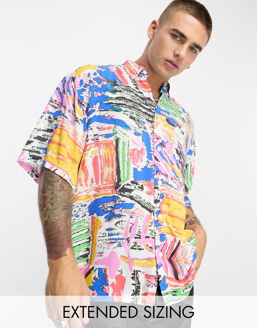 Camicia squadrata oversize con stampa vivace d'ispirazione vintage - ASOS DESIGN - Modalova