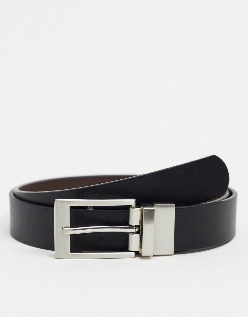 Cintura elegante double-face in pelle sintetica marrone e nera con fibbia argento - ASOS DESIGN - Modalova
